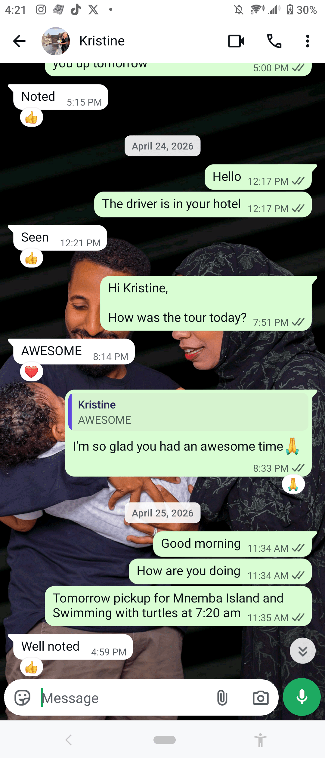 Kristine awesome feedback for Saving Tour Zanzibar