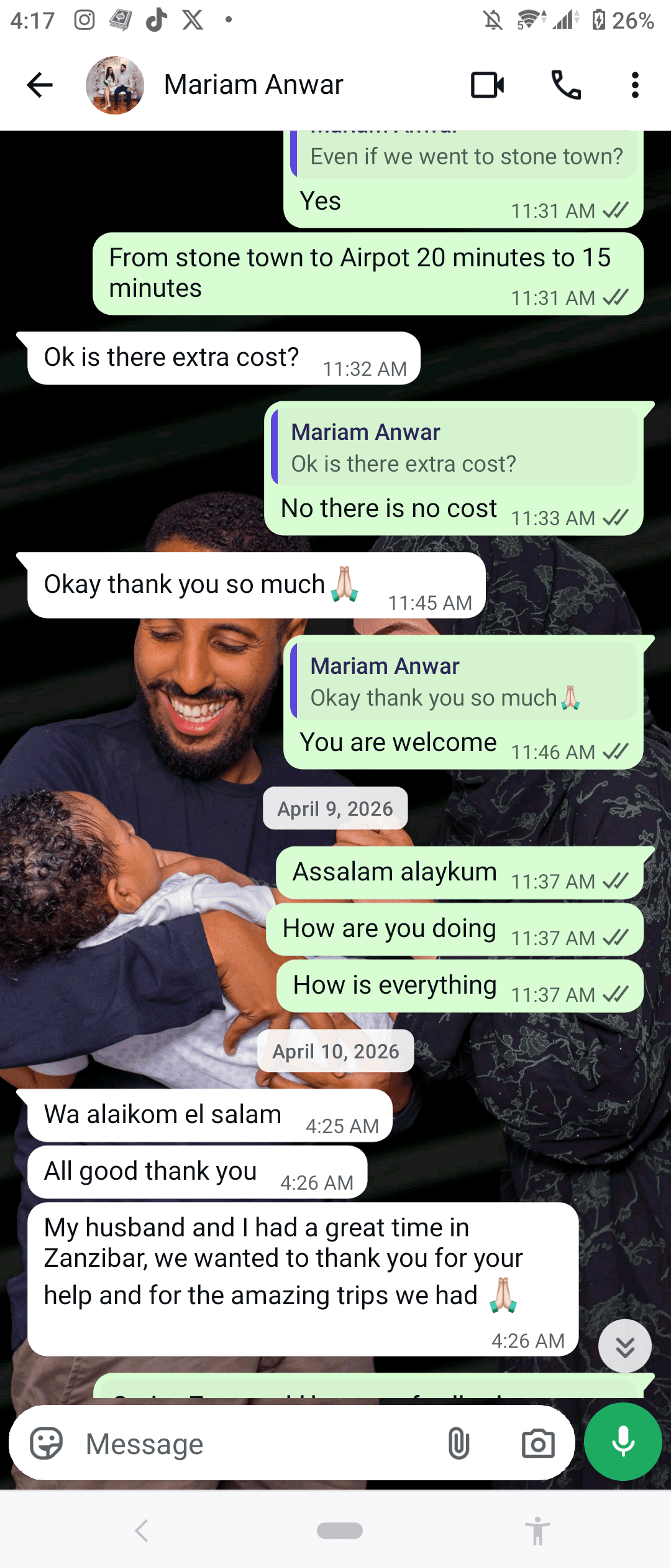 Mariam Anwar holiday feedback Saving Tour Zanzibar